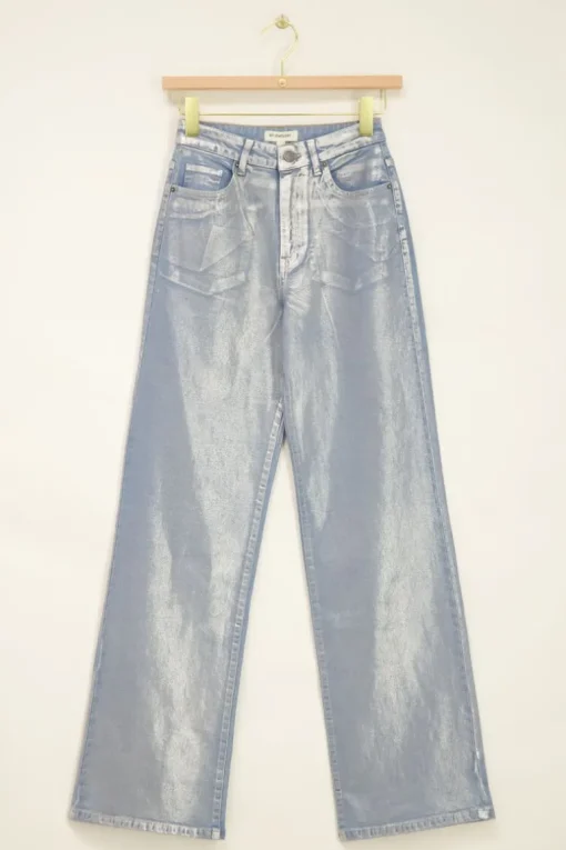 Blauwe Jeans Met Zilveren Coating