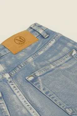 Blauwe Jeans Met Zilveren Coating