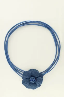 Blauwe Koord Choker Met Denim Bloem