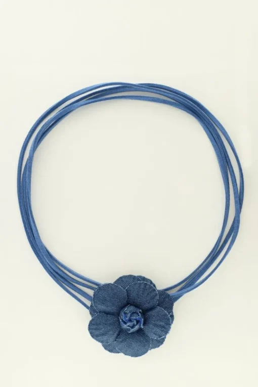 Blauwe Koord Choker Met Denim Bloem