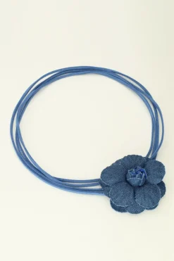 Blauwe Koord Choker Met Denim Bloem