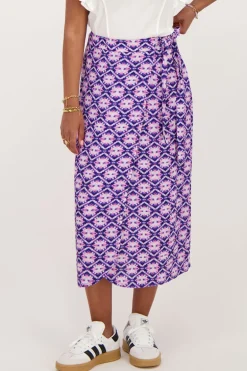 Blauwe Midi Wikkelrok Met Print