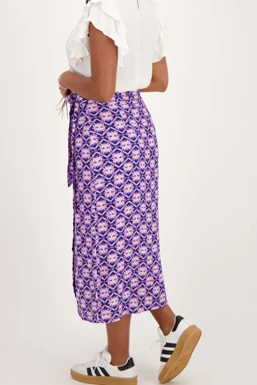 Blauwe Midi Wikkelrok Met Print