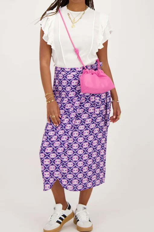 Blauwe Midi Wikkelrok Met Print
