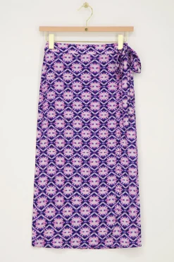 Blauwe Midi Wikkelrok Met Print