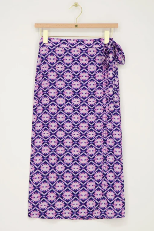 Blauwe Midi Wikkelrok Met Print