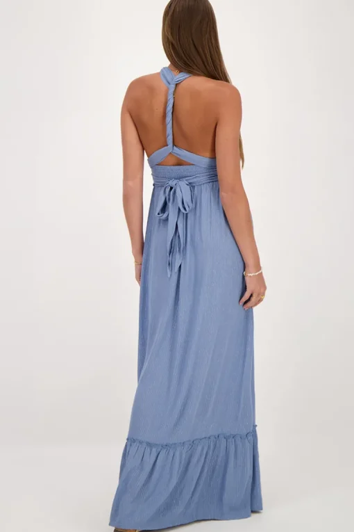 Blauwe Multiway Maxi Jurk Met Lurex