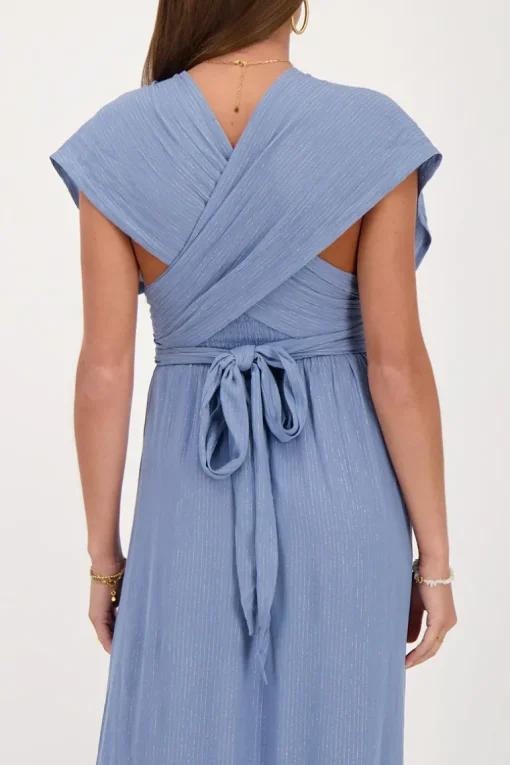 Blauwe Multiway Maxi Jurk Met Lurex