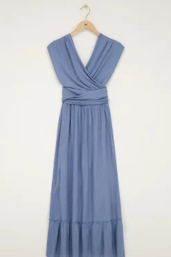 Blauwe Multiway Maxi Jurk Met Lurex