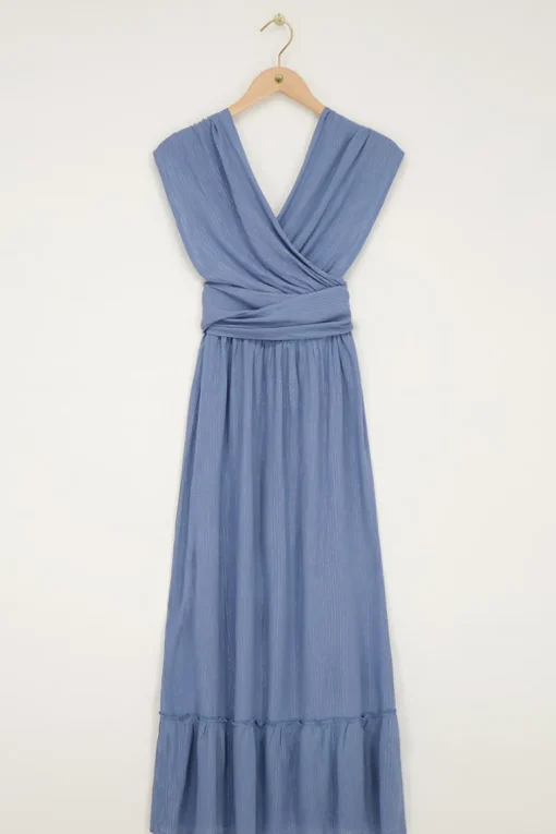 Blauwe Multiway Maxi Jurk Met Lurex