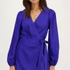 Blauwe Overslagjurk Met Zebra Jacquard