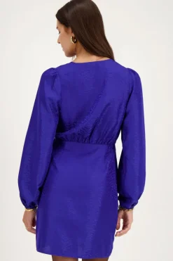 Blauwe Overslagjurk Met Zebra Jacquard