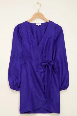 Blauwe Overslagjurk Met Zebra Jacquard