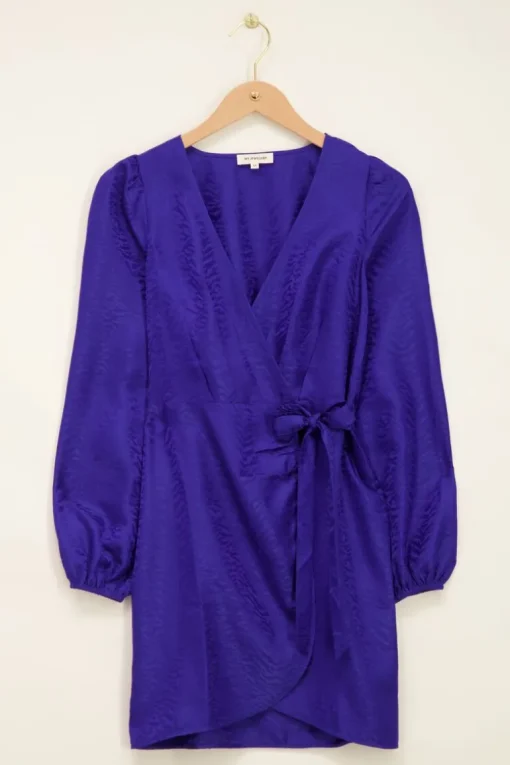 Blauwe Overslagjurk Met Zebra Jacquard