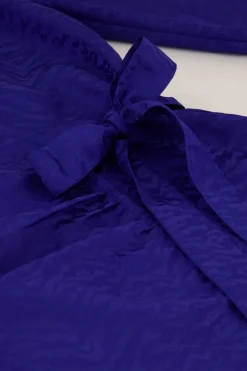 Blauwe Overslagjurk Met Zebra Jacquard