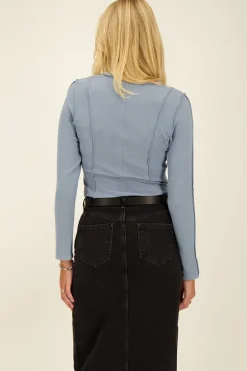 Blauwe Pintuck Top
