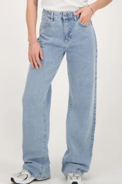 Blauwe Wide Leg Jeans With Strass