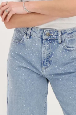 Blauwe Wide Leg Jeans With Strass