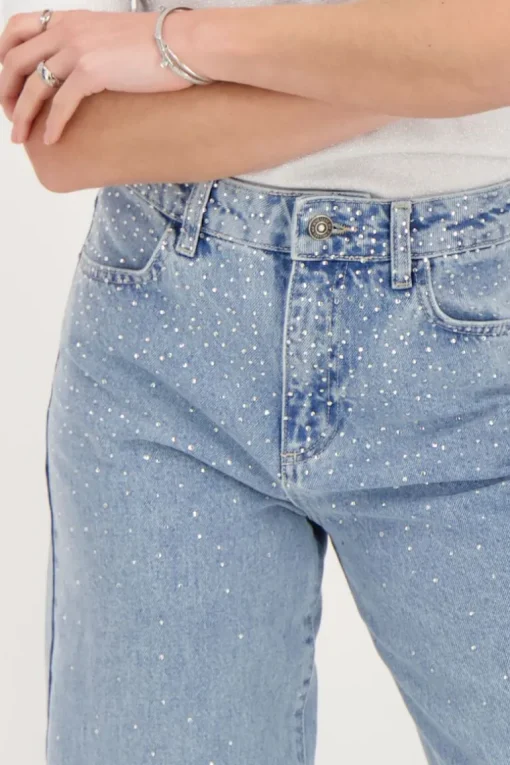Blauwe Wide Leg Jeans With Strass