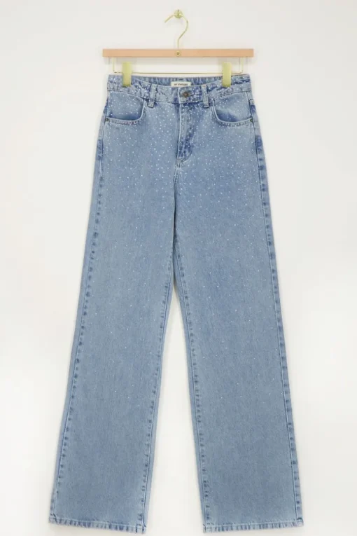 Blauwe Wide Leg Jeans With Strass