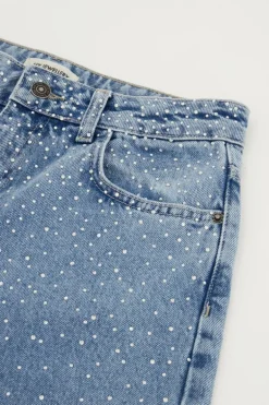 Blauwe Wide Leg Jeans With Strass