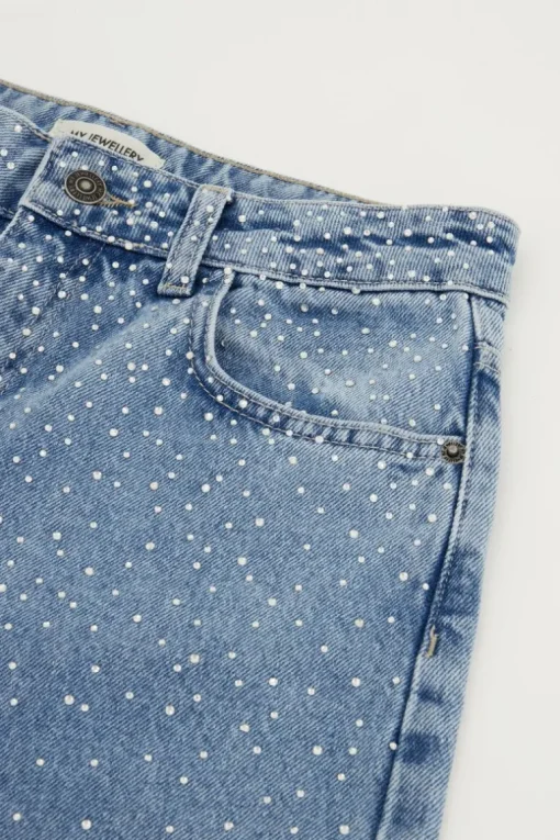 Blauwe Wide Leg Jeans With Strass