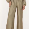 Bronzen Wide Leg Broek Met Elastieken Band