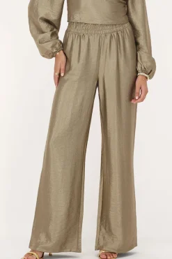 Bronzen Wide Leg Broek Met Elastieken Band