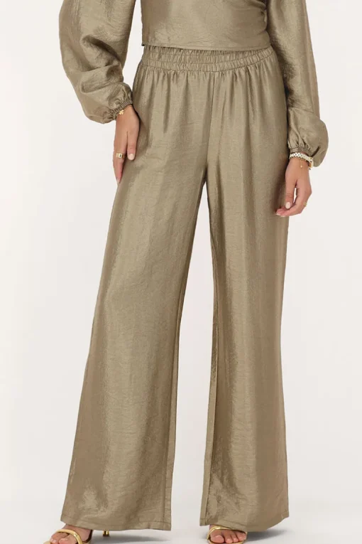 Bronzen Wide Leg Broek Met Elastieken Band