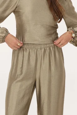 Bronzen Wide Leg Broek Met Elastieken Band