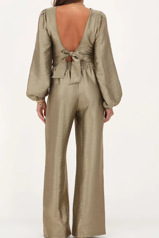 Bronzen Wide Leg Broek Met Elastieken Band