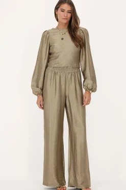 Bronzen Wide Leg Broek Met Elastieken Band