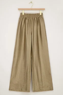 Bronzen Wide Leg Broek Met Elastieken Band