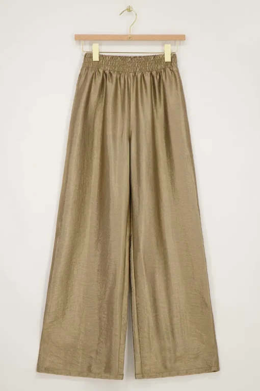 Bronzen Wide Leg Broek Met Elastieken Band
