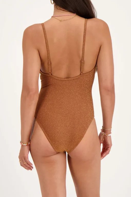 Bruin Badpak Met Lurex & Knoopjes