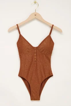 Bruin Badpak Met Lurex & Knoopjes