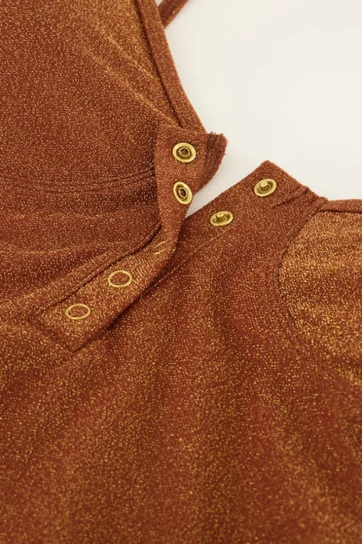Bruin Badpak Met Lurex & Knoopjes
