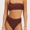 Bruin Bikini Broekje Met Structuur High Waist