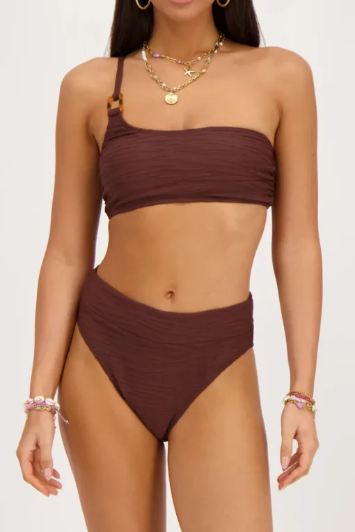 Bruin Bikini Broekje Met Structuur High Waist