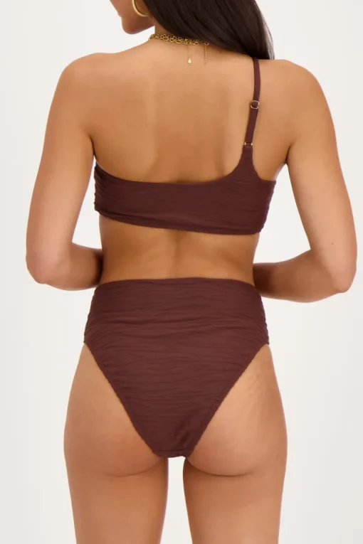 Bruin Bikini Broekje Met Structuur High Waist