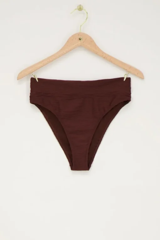 Bruin Bikini Broekje Met Structuur High Waist