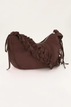 Bruine Crossbody Tas Met Ruffles