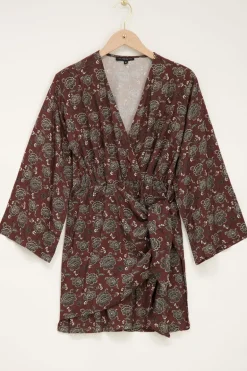 Bruine Jurk Met Bloemenprint & Omslag