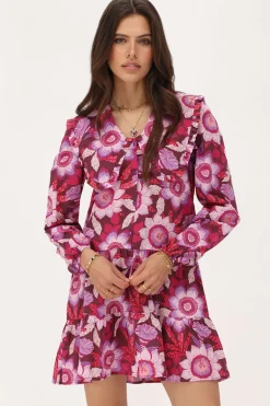 Bruine Jurk Met Roze Bloemenprint