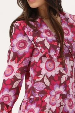 Bruine Jurk Met Roze Bloemenprint