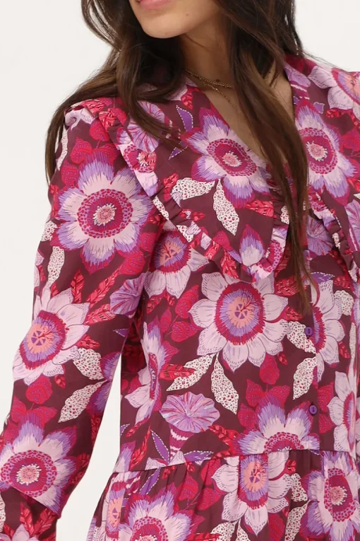 Bruine Jurk Met Roze Bloemenprint