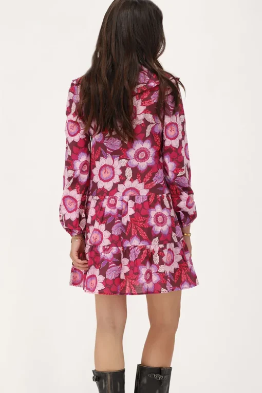 Bruine Jurk Met Roze Bloemenprint