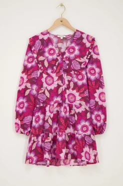 Bruine Jurk Met Roze Bloemenprint