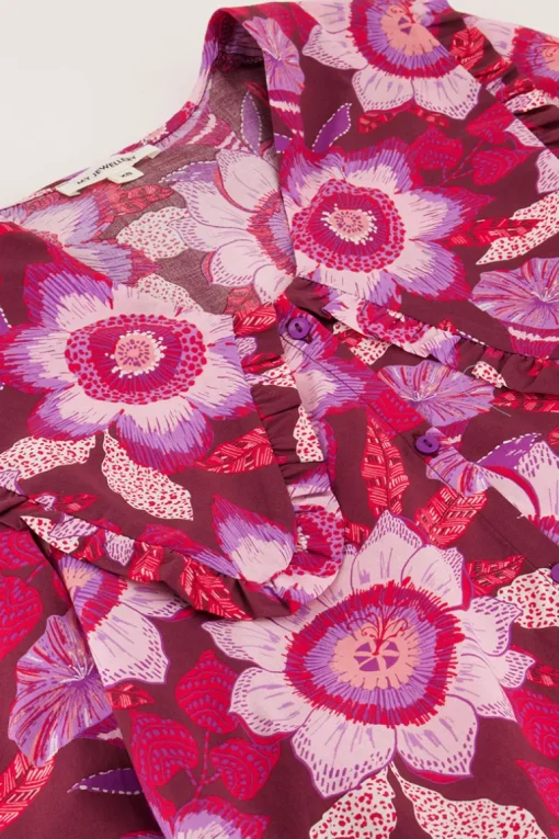 Bruine Jurk Met Roze Bloemenprint