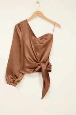 Bruine One-shoulder Corset Top Satijn